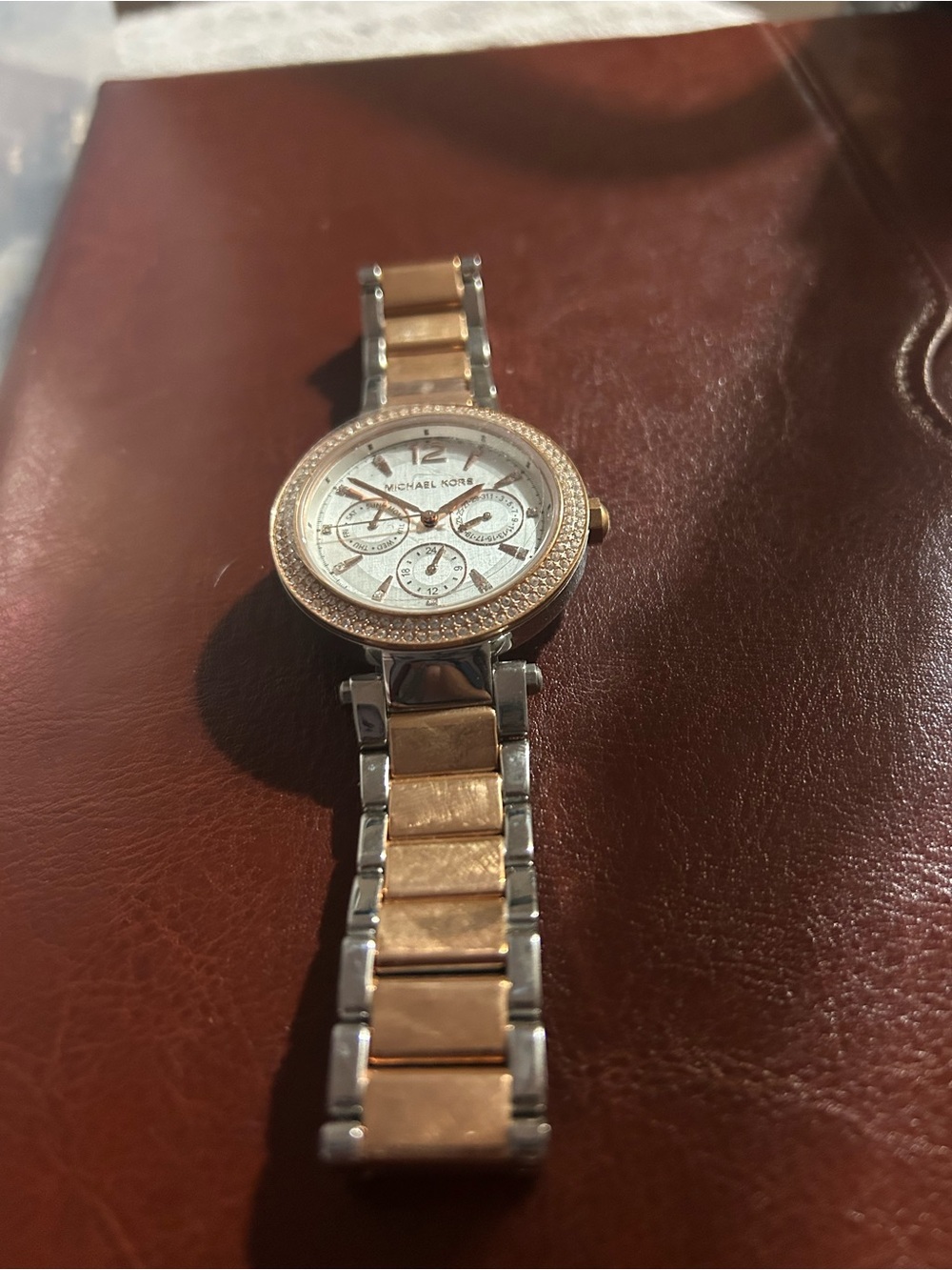 Michael Kors Two-Tone Rose Gold & Silver Crystal-Accented Chronograph Watch